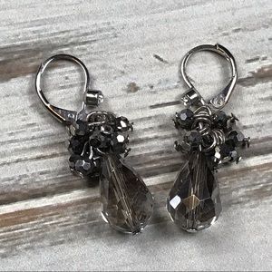 Smokey grey crystal tear drop earrings